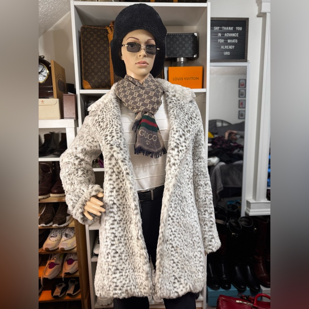 Leopard Inspired White Fur Coat